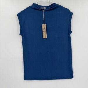 Figwood Banyan Tree Mock Neck Shirt Blue Sleeveless Rayon Top One Size NWT